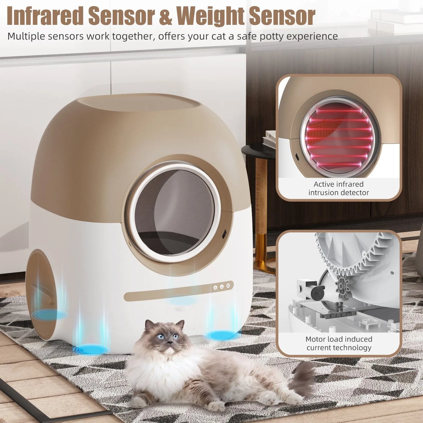 Automatic Cat Litter Box Robot Self Cleaning Litter Box APP Control 70 Plus 10L WiFi Support Anti Pinch Design