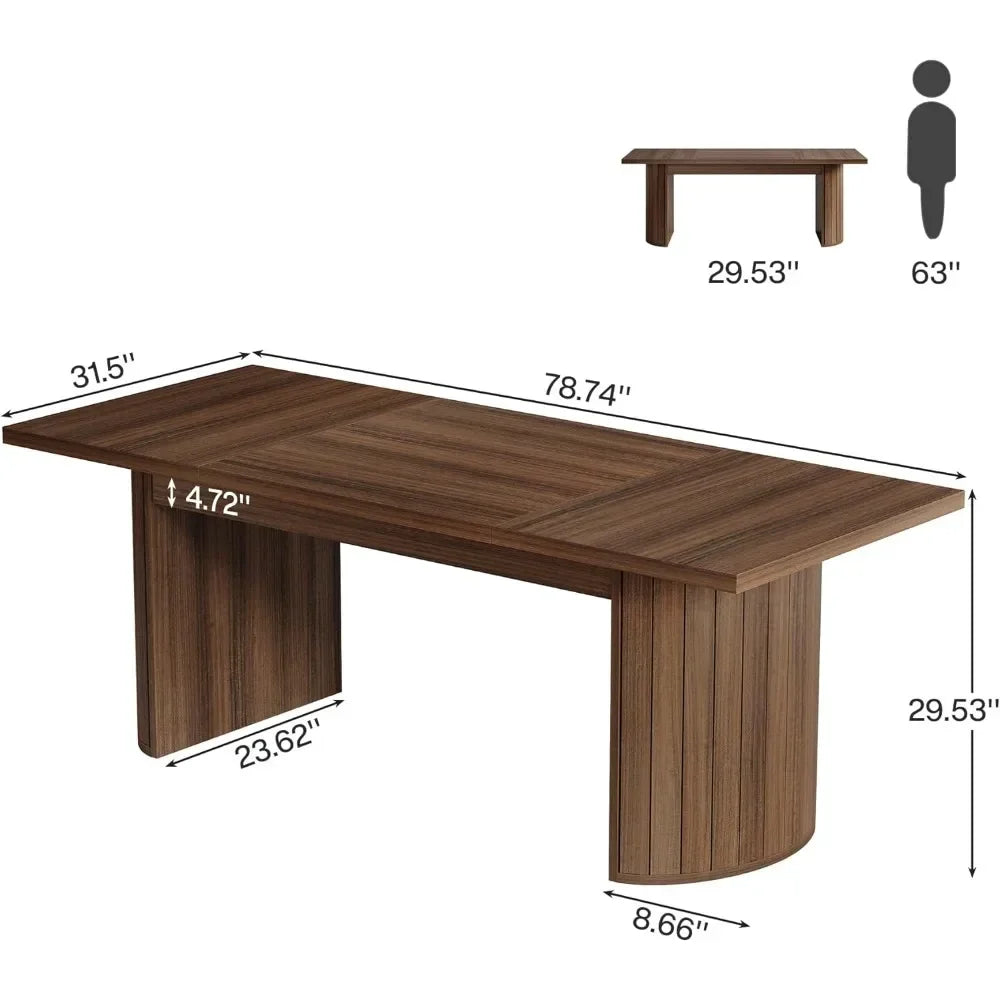 78.7 Inch Extra Long Dining Table for 6 to 8 People Large Farmhouse Kitchen Table with Wooden Tabletop