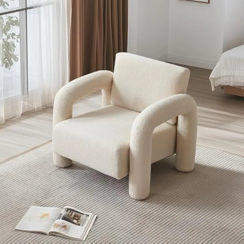 33.5 Inch by 30.3 Inch Modern Accent Chair Breathable Sherpa Fabric Living Room Chair Comfy Upholstered Armchair Leisure Armchair Single