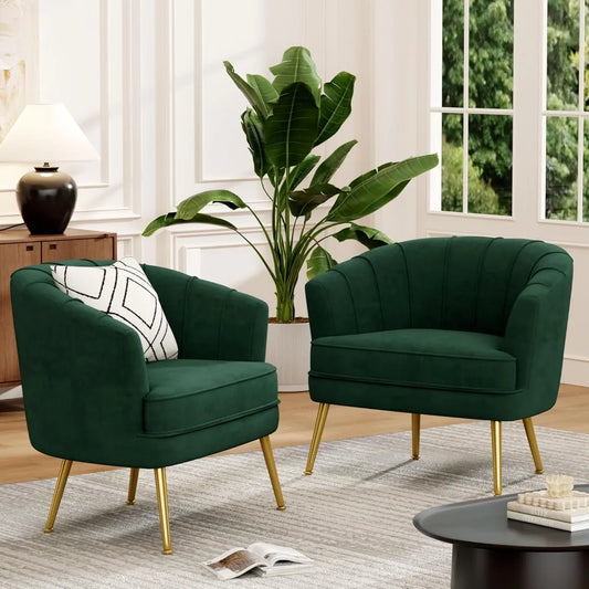 Velvet Accent Chair Set of 2 Upholstered Modern Single Sofa Side Chair Comfy Barrel Club Living Room Armchair
