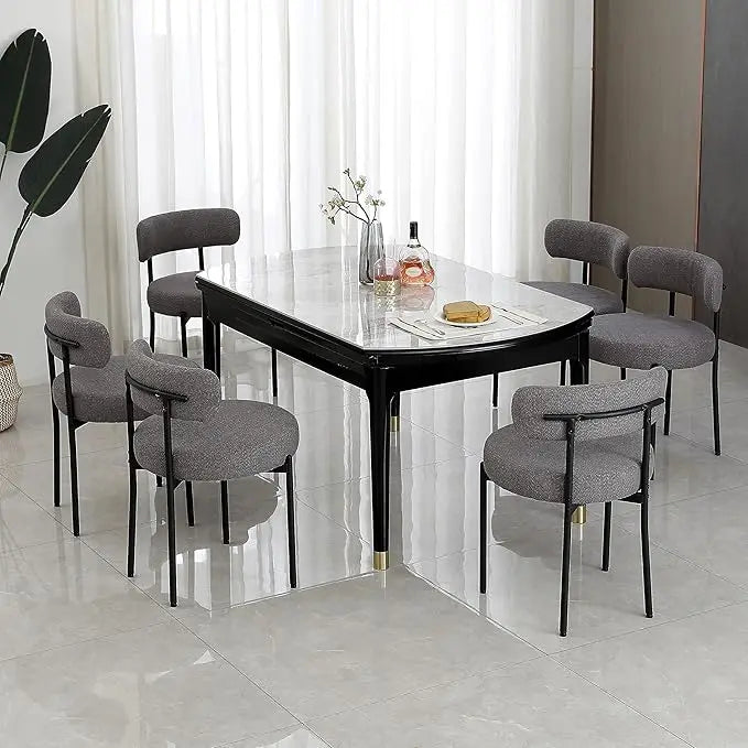 Dining Chairs Set of 6, Modern Dining Room Chairs with Curved Backrest, with Black Metal Legs, Upholstered Kitchen Chairs