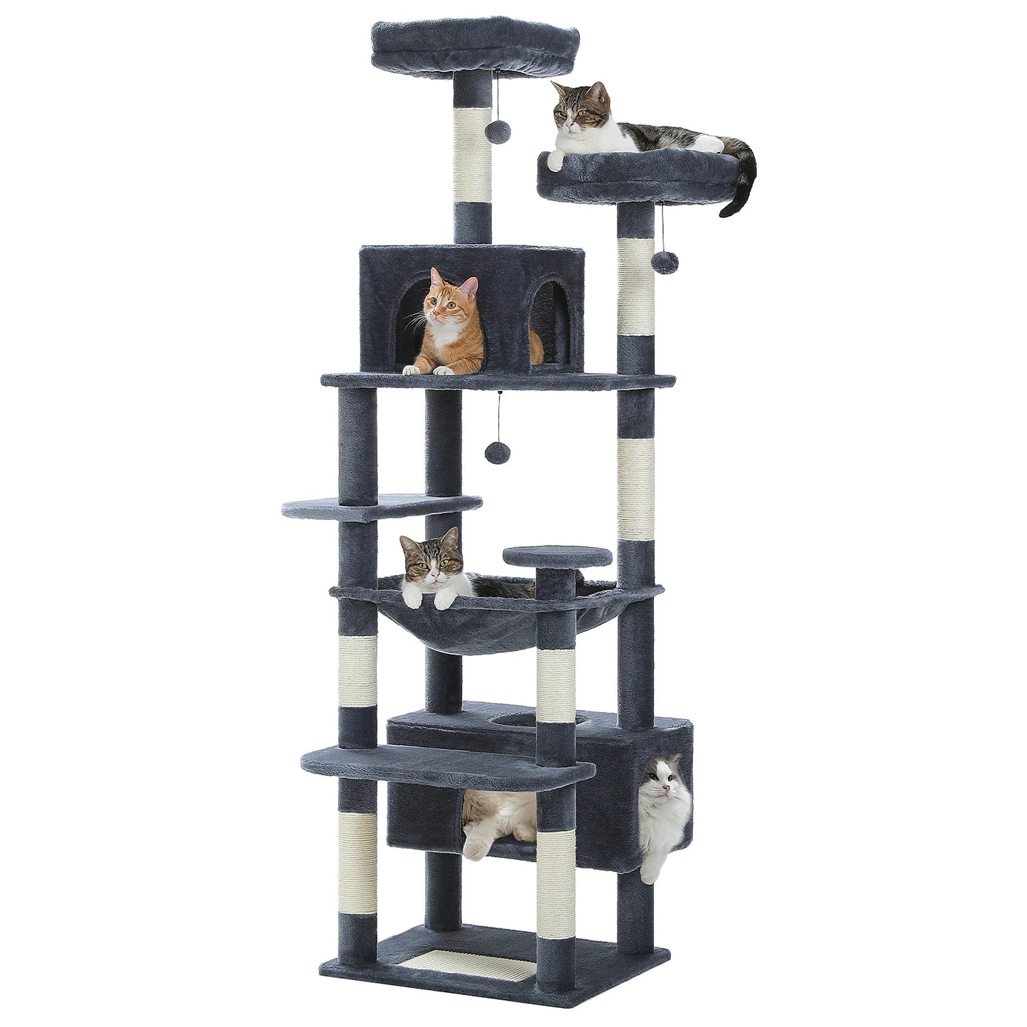 184cm Large Cat Tree Tower for Indoor Cats with Sisal Scratching Posts Spacious Hammock Padded Perches and Condos