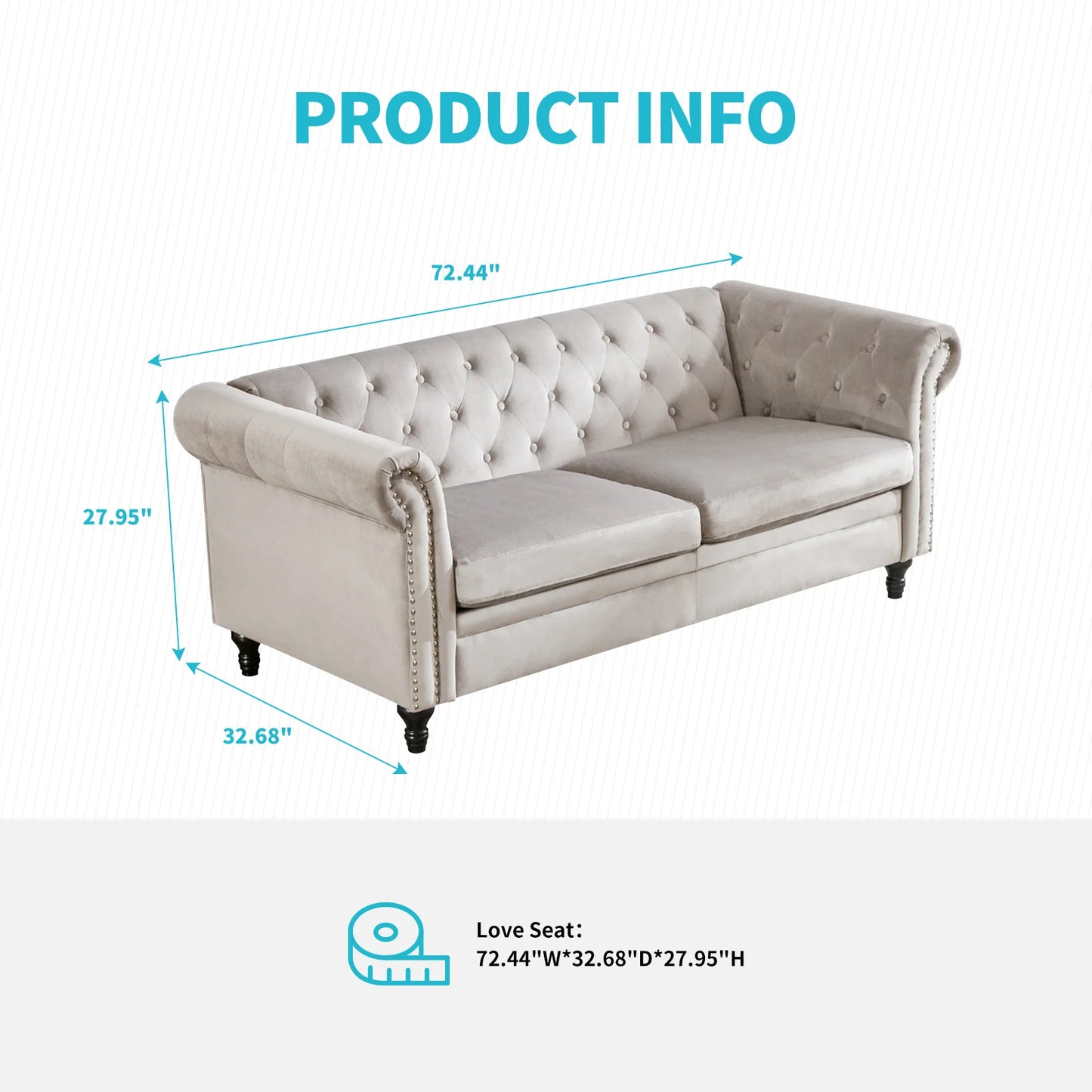 Horgaeo Button Upholstered Velvet Sofa Classic Chesterfield Tufted Camel Back Furniture Set