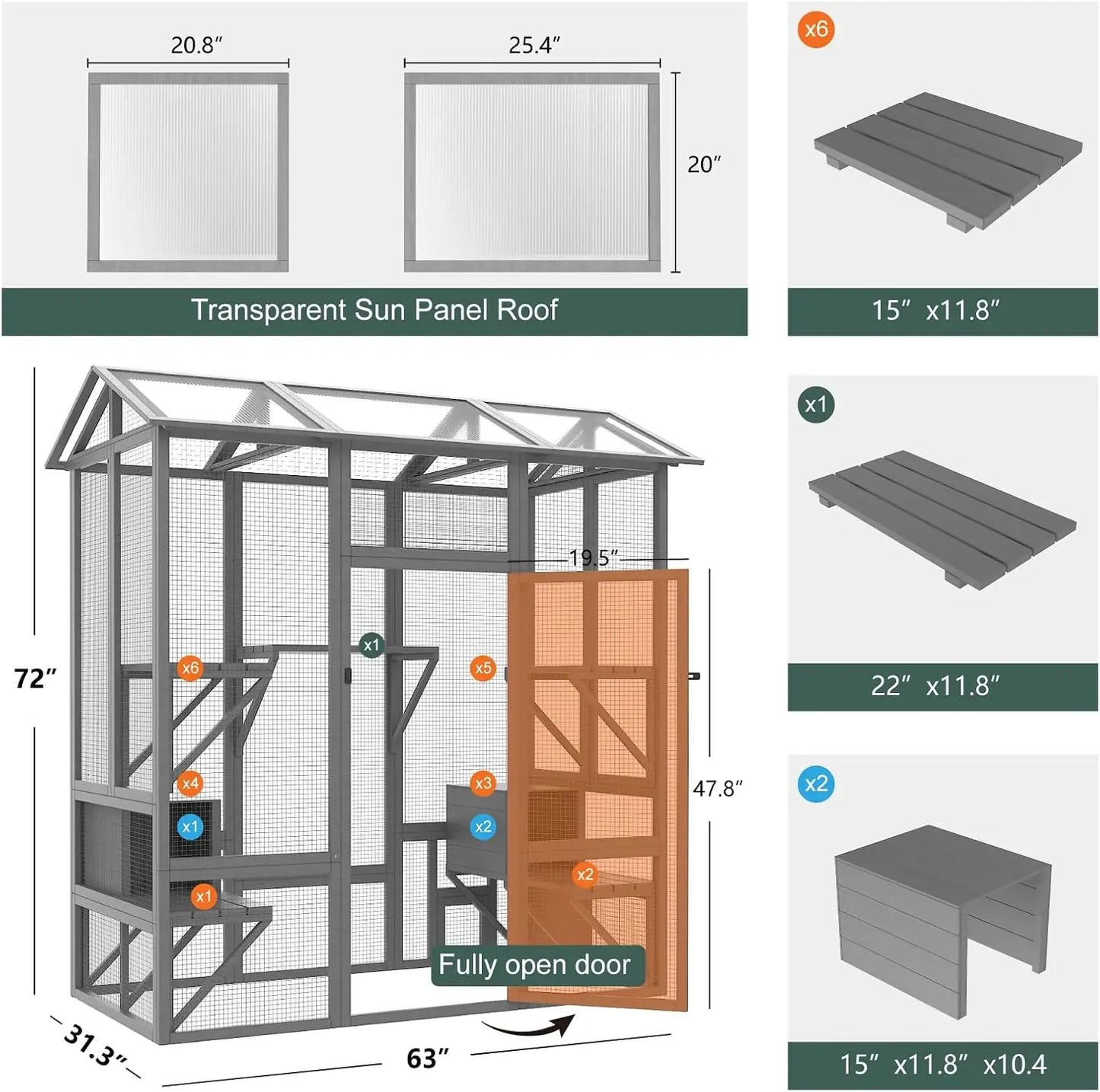 Catio Outdoor Cat Enclosure Large Cat House for Multiple Cats Walk In Cat Cage with Waterproof Cover and Sunshine Panel Roof Feral Cat Shelter with 7 Platforms and 2 Resting Boxes 72 Inch