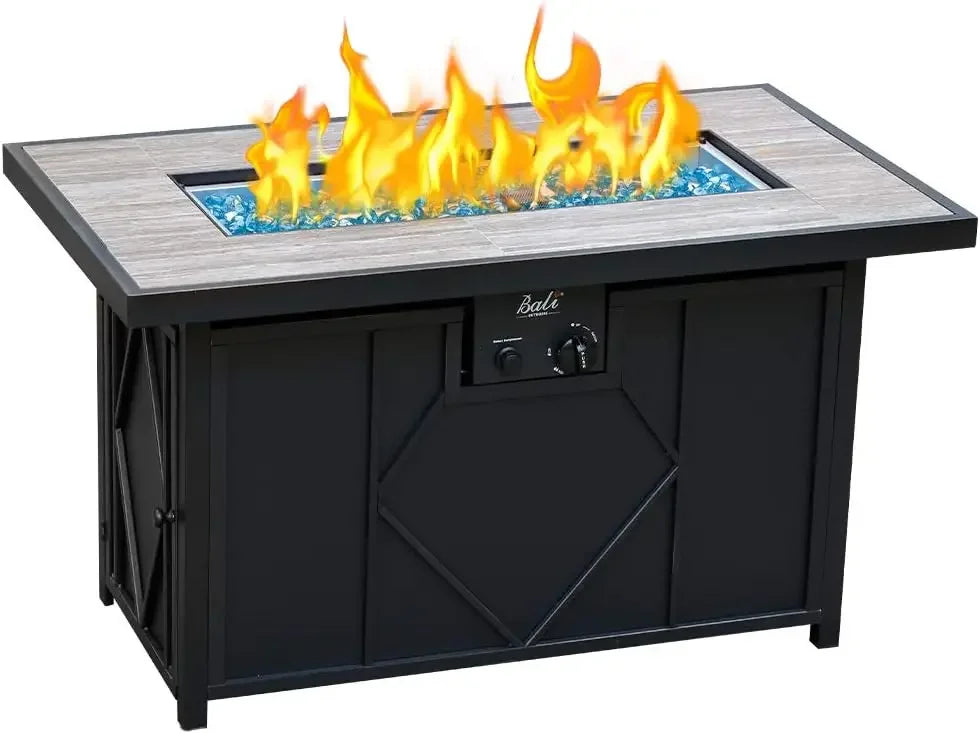 Gas Fire Table 42 Inch Ceramic Tabletop Propane Firepit 60000 BTU Outdoor Dinner Coffee Table for Patio Backyard