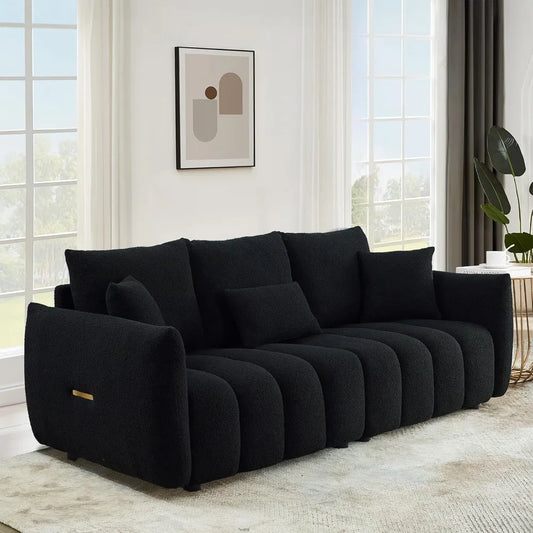 80.7" Modern Sofa Couch, Comfy Deep Seat Teddy Cloud Sofa, Upholstered 3-Seater Boucle Couch, Oversized Loveseat for Living Roo