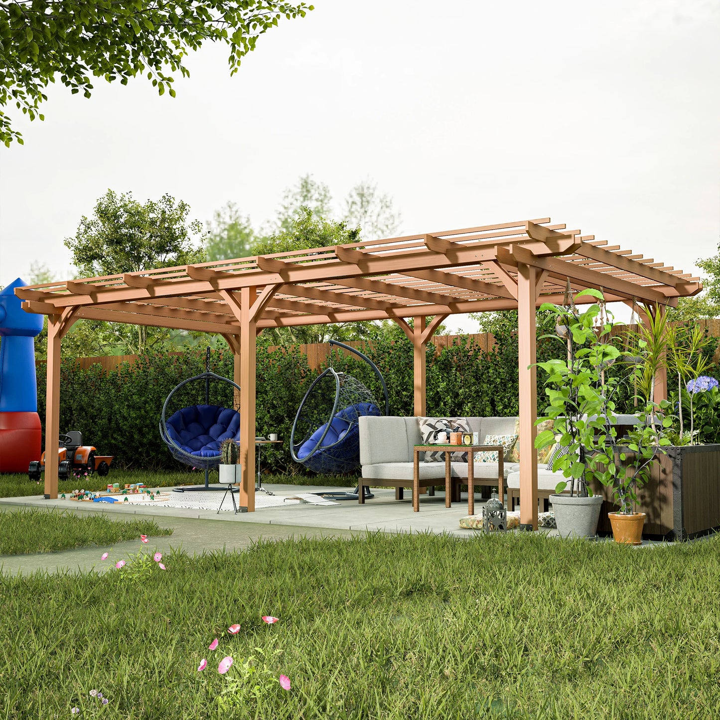 LZBEITEM Outdoor Gazebo Wooden Grape Pergola for Climbing Plants Garden Terrace Backyard Deck Brown