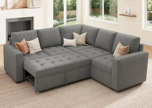 Modular Sectional Sleeper Sofa with Pull Out Couch Bed, L Shaped Couch with Storage Seat, Sectional Couches for Living Room,