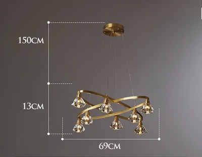 Modern Luxury Crystal LED Ceiling Chandelier Hanging Wire Fixture for Living Room Bedroom Home Decor Indoor Lighting