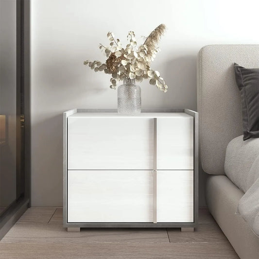 Meble Furniture Sky 25 Inch Nightstand with Two Storage Drawers Modern and Durable Square Shape Wooden Nightstand for Bedroom
