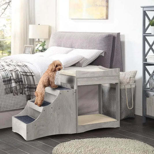 Pet Bunk Bed with Removable Step for Dogs and Cats Multi Level Window Perch Seat Platform with Cushion and Cat Scratch