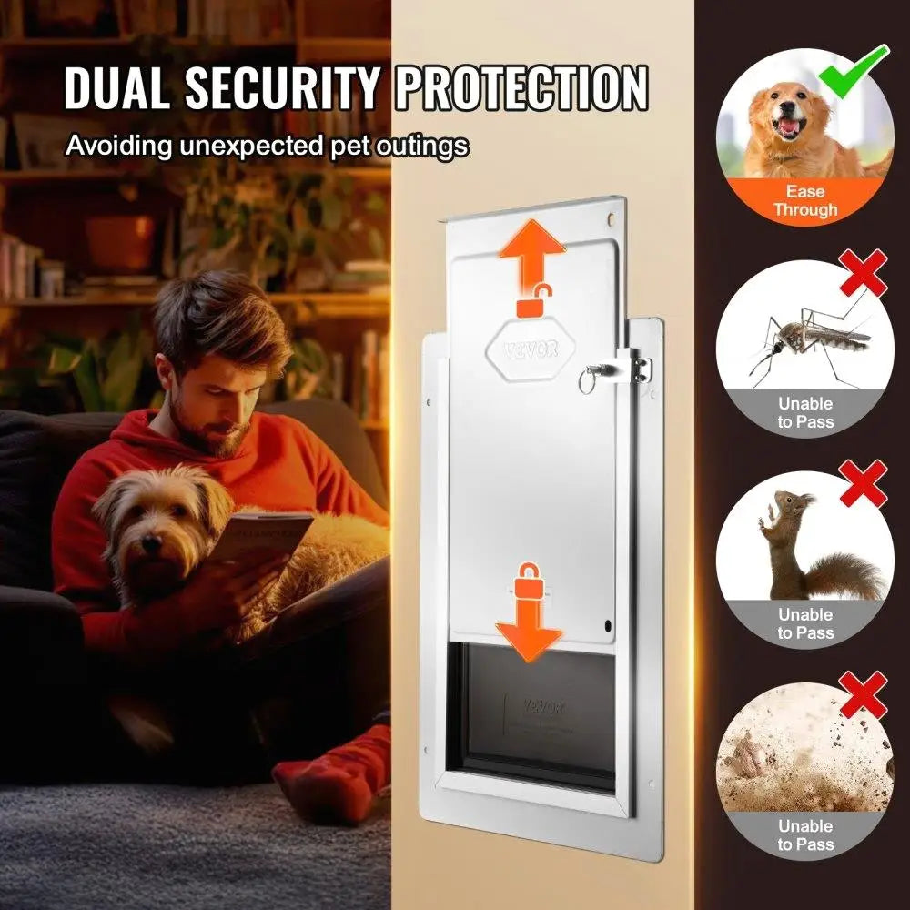 Pet Wall Door with Lock and Magnetic Flap System Durable Metal Frame Medium Size