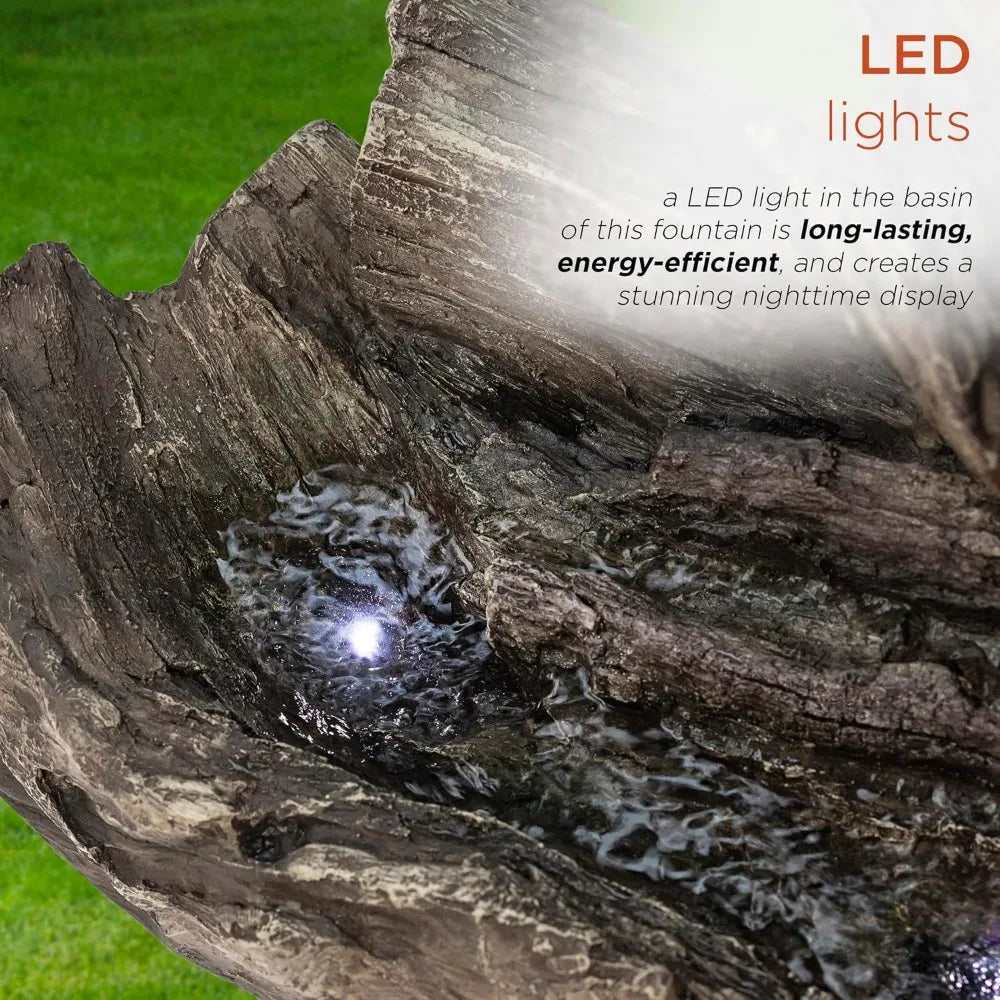 4 Inch 2 Story Tree Trunk Fountain with LED Lights for Gardens Courtyards and Water Feature Fountains