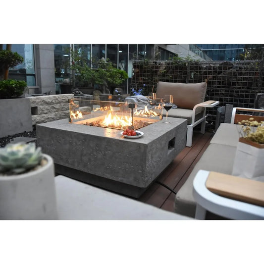 Manhattan Concrete Fire Pit 36 Inch x 36 Inch Outdoor Patio Firepit with Lava Rocks Modern Fire Pits and Outdoor Fireplaces for Garden