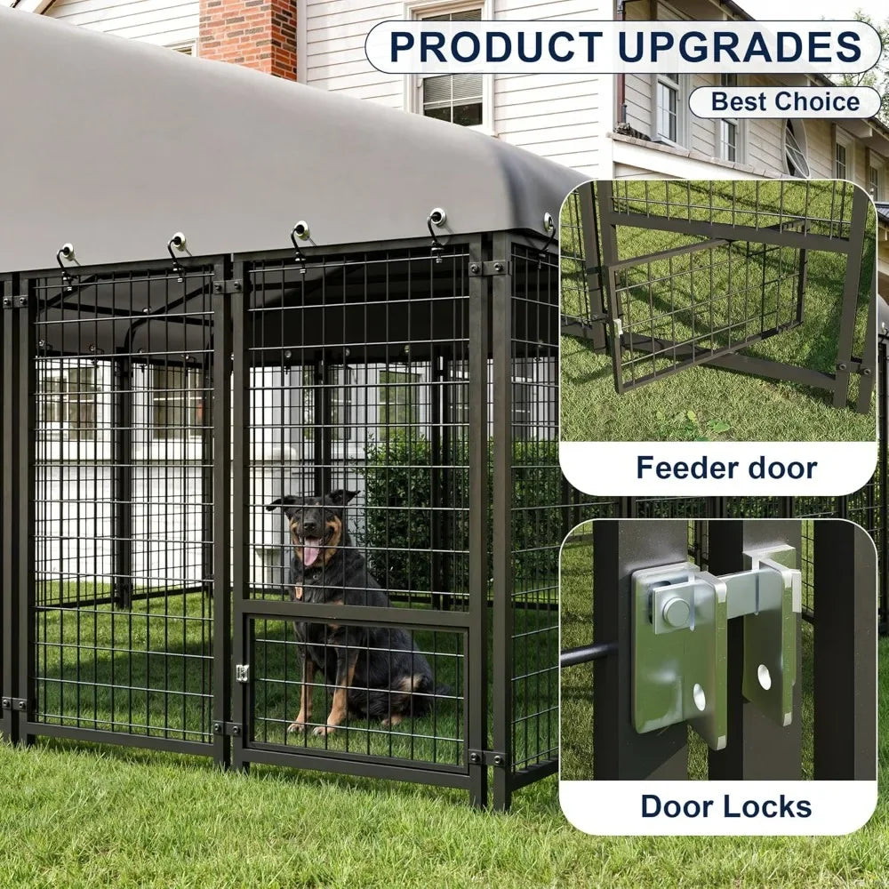 10X10FT Large Dog Kennel Heavy Duty Outdoor Dog Cage with Roof and Double Lock Security