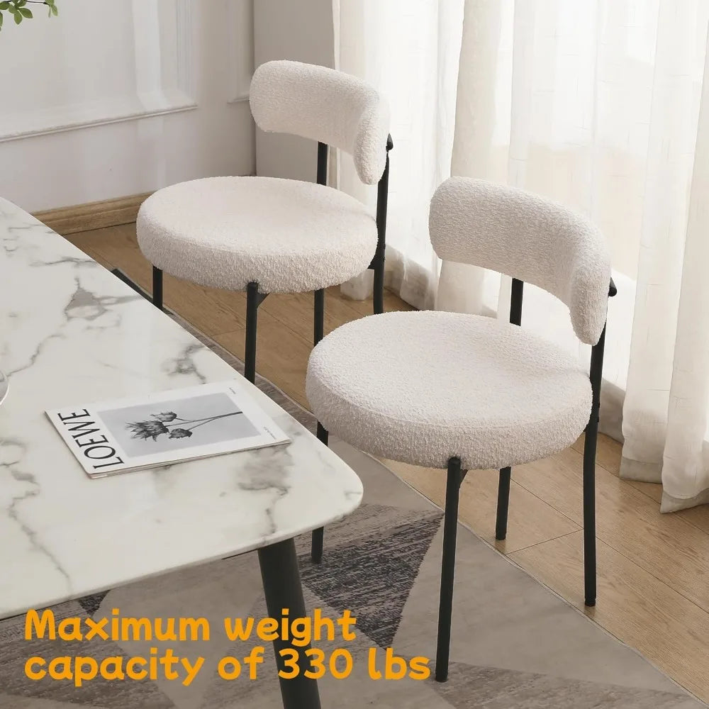 Dining Chairs Set of 6, with 3.94“ Cushions Mid-Century, Round for Kitchen, with Black Metal Legs, Modern Dining Room Chairs