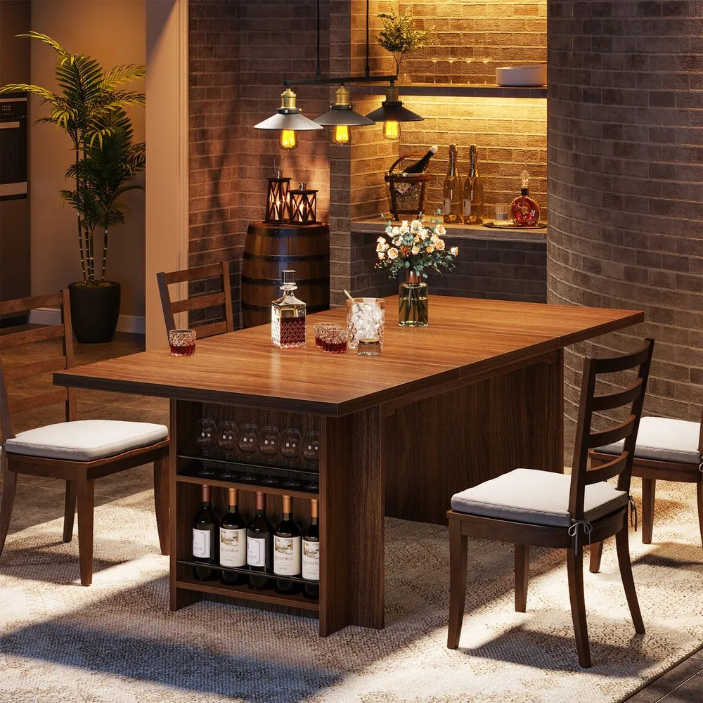 63 Inch Rectangular Dining Table with Storage Wood Dinner Kitchen Table for 4 to 6