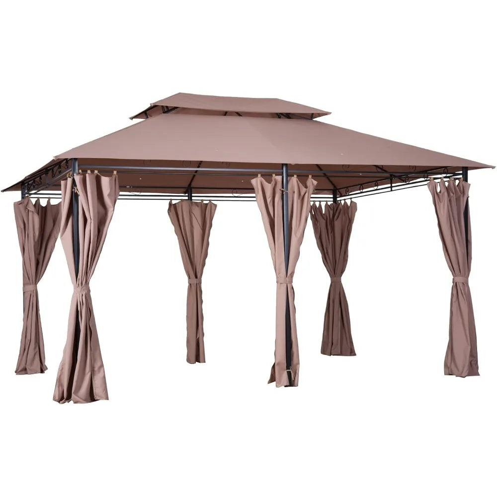 Patio Gazebo Outdoor Canopy Shelter with Curtains Vented Roof Steel Frame for Garden Lawn Backyard