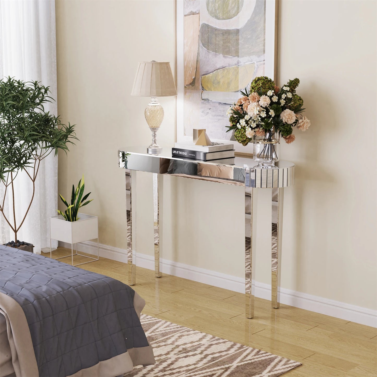 Ultra Long Silver Mirrored Entry Console Table Vanity Table Versatile Furniture for Bedroom Hall Display Desk
