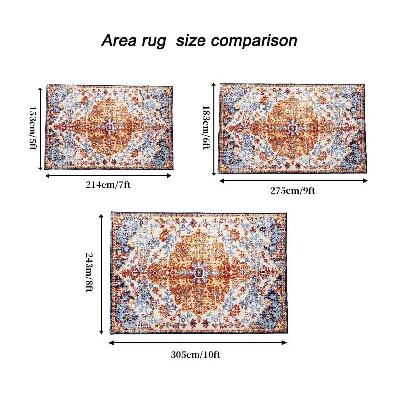 8x10 Vintage Bohemian Persian Non Slip Washable Area Rug Floral Design in Amber for Living Room Kitchen Bedroom