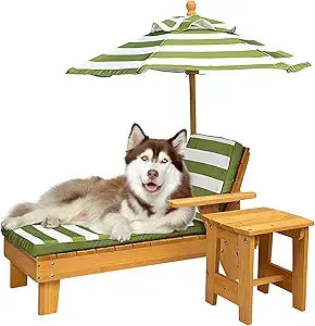Elevated Dog Bed for Large Dogs with Waterproof Canopy Indoor Outdoor Pet Chaise for Backyard Pool Beach Removable Cushion