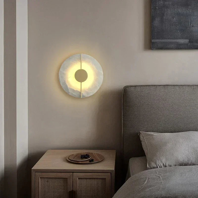 Modern Creative Marble Wall Lamp Alabaster Moon Gold Copper Indoor Decoration LED Sconce Round Design for Living Room Bedroom Foyer Study