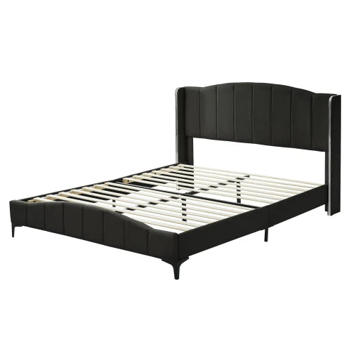 3 Pieces Bedroom Set with Queen Size PU Leather Upholstered Platform Bed and Elegant PU Nightstand with 2 Drawers in Black
