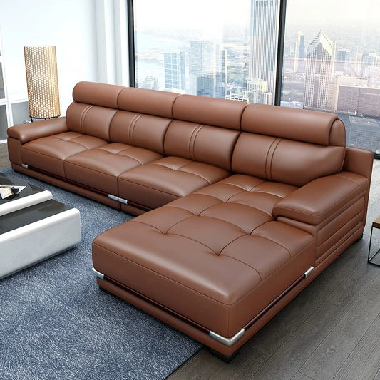 Manbas Modern Luxury L Shaped Leather Sofa Set for Living Room Sectional Corner Couch with Chaise Lounge Minimalist Furniture