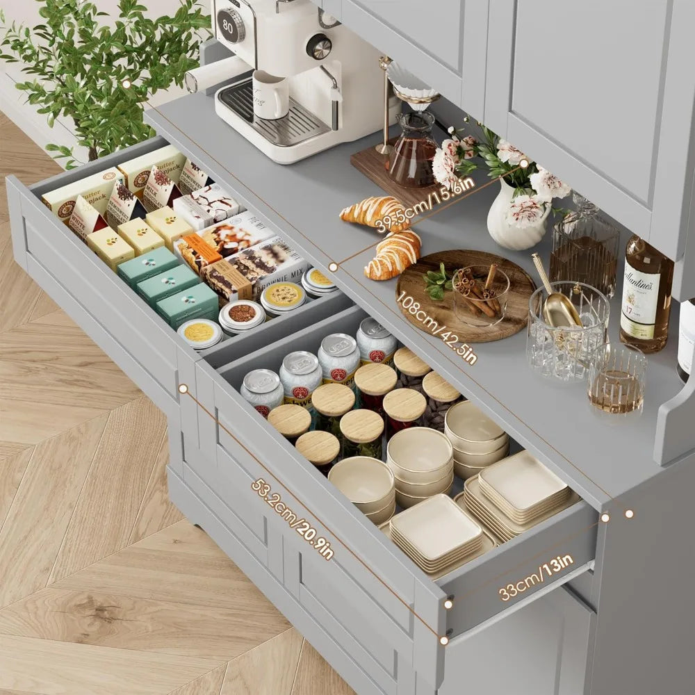 74 Inch Tall Kitchen Pantry Cabinet with 6 Doors and 2 Drawers Modern Kitchen Cupboard