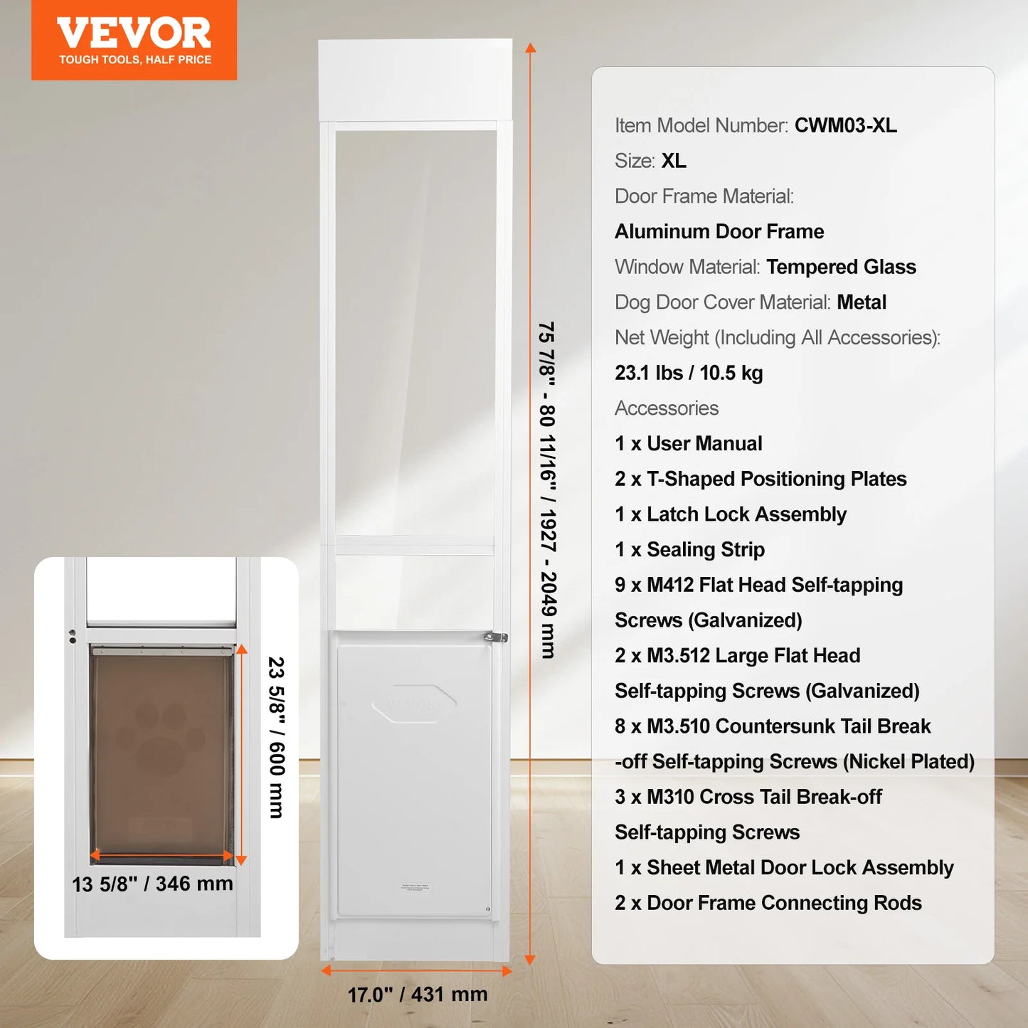 SucceBuy Adjustable Height Dog Door For Sliding Glass Doors