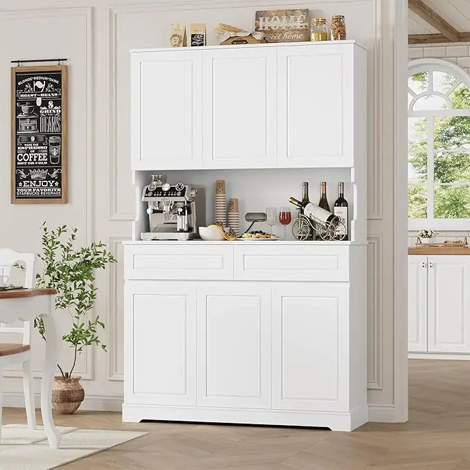 74 Inch Tall Kitchen Pantry Cabinet with 6 Doors and 2 Drawers Modern Kitchen Cupboard