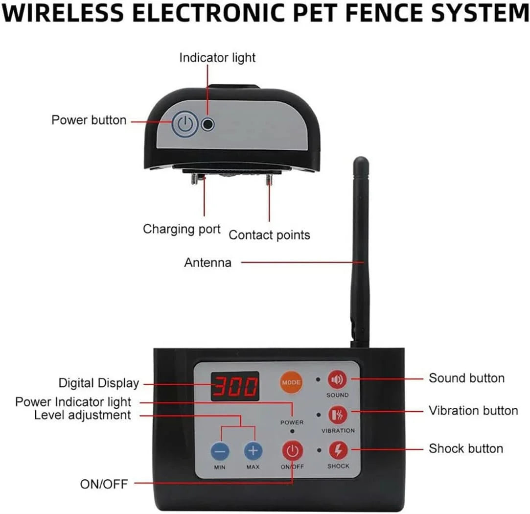 Wireless Dog Fence Electric Pet Containment System Shock Collars Adjustable Range for Three Dogs