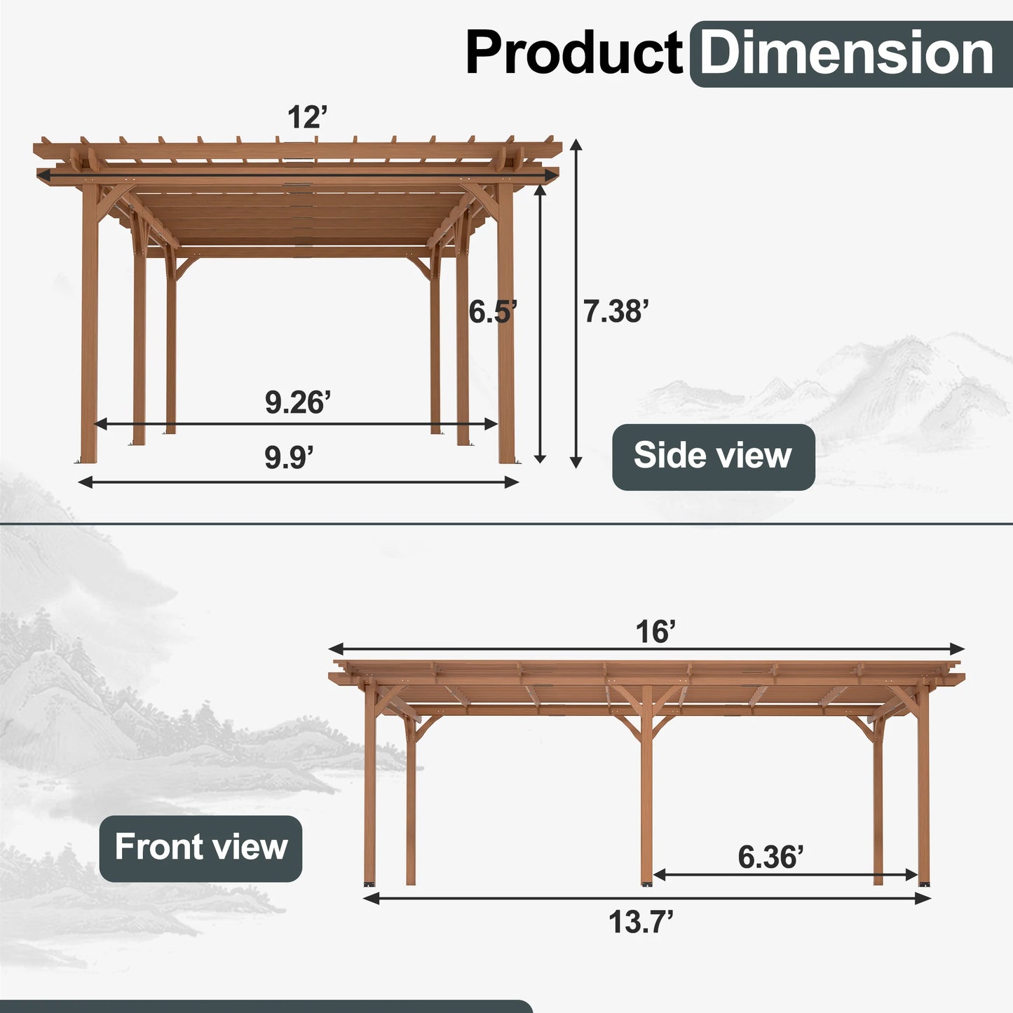 LZBEITEM Outdoor Gazebo Wooden Grape Pergola for Climbing Plants Garden Terrace Backyard Deck Brown