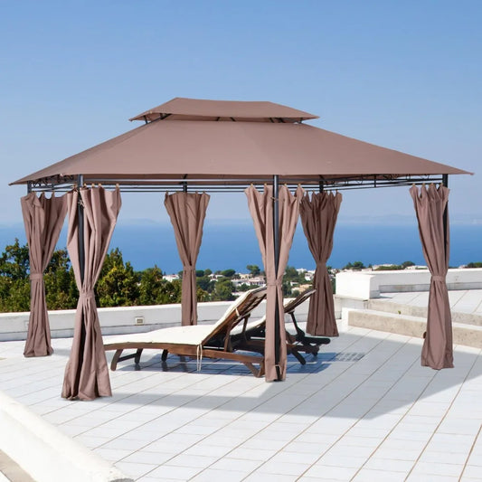 Patio Gazebo Outdoor Canopy Shelter with Curtains Vented Roof Steel Frame for Garden Lawn Backyard