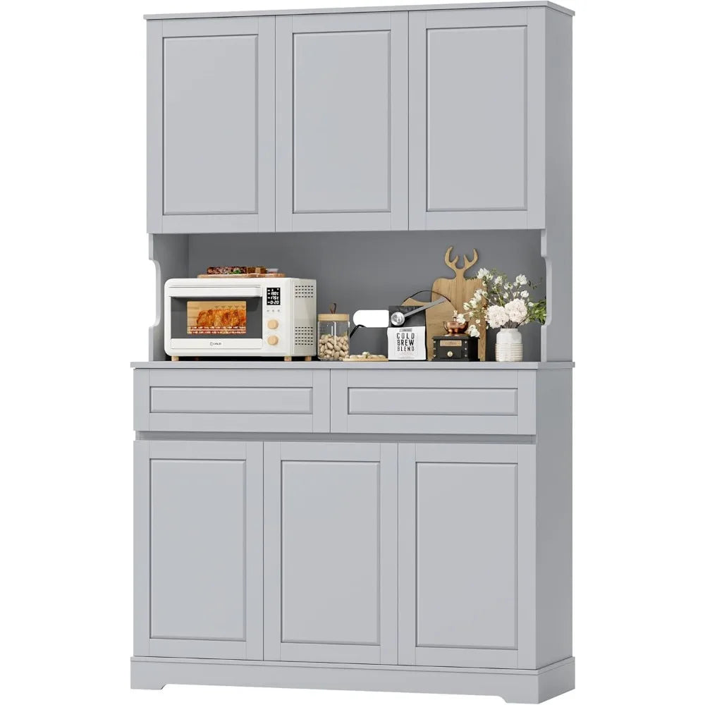 74 Inch Tall Kitchen Pantry Cabinet with 6 Doors and 2 Drawers Modern Kitchen Cupboard
