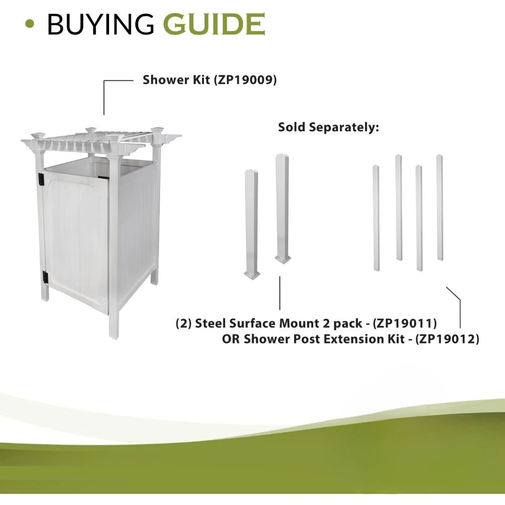 Zippity Hampton Outdoor Shower Enclosure Kit with Door 89 Inch H x 62 Inch W x 47 Inch L White Vinyl