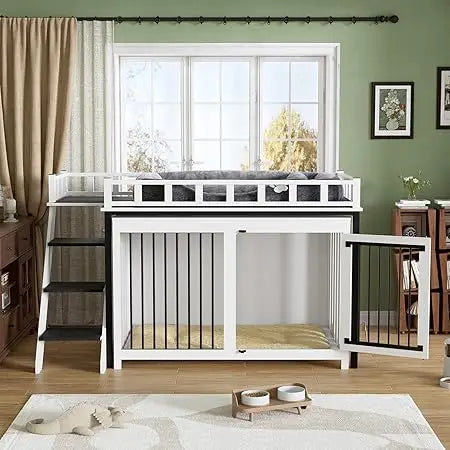 Loft Style Dog Crate Furniture with Double Doors Heavy Duty Dog Kennel Indoor for Medium and Large Dogs Wooden Pet House