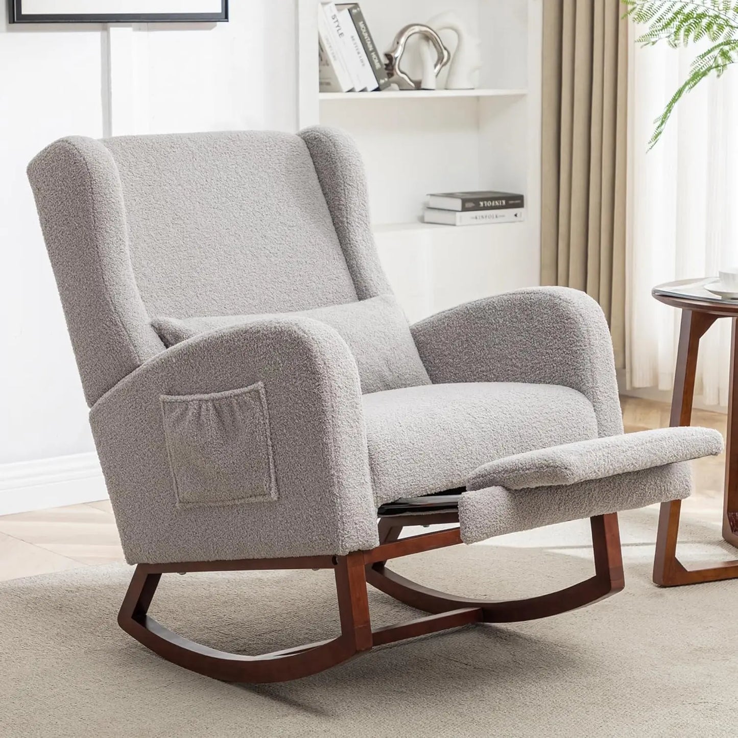 Rocking Chair Nursery with Foot Rest, Wingback Nursery Rocking Chairs, Teddy Nursing Glider Rocker Chair with Pillow and High