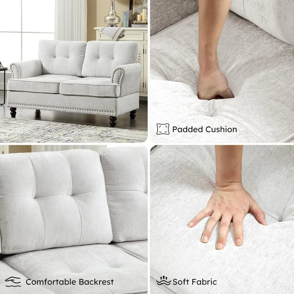 2 Seat Loveseat Sofa with Rivet Design and Wooden Feet Mid Century Love Seat Sofa for Living Room