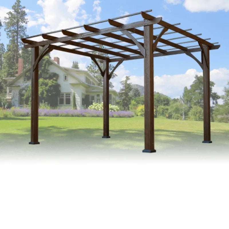 12 Foot X 10 Foot Outdoor Pergola Wood Grape Gazebo For Climbing Plant Support Garden Patio Backyard Deck Brown