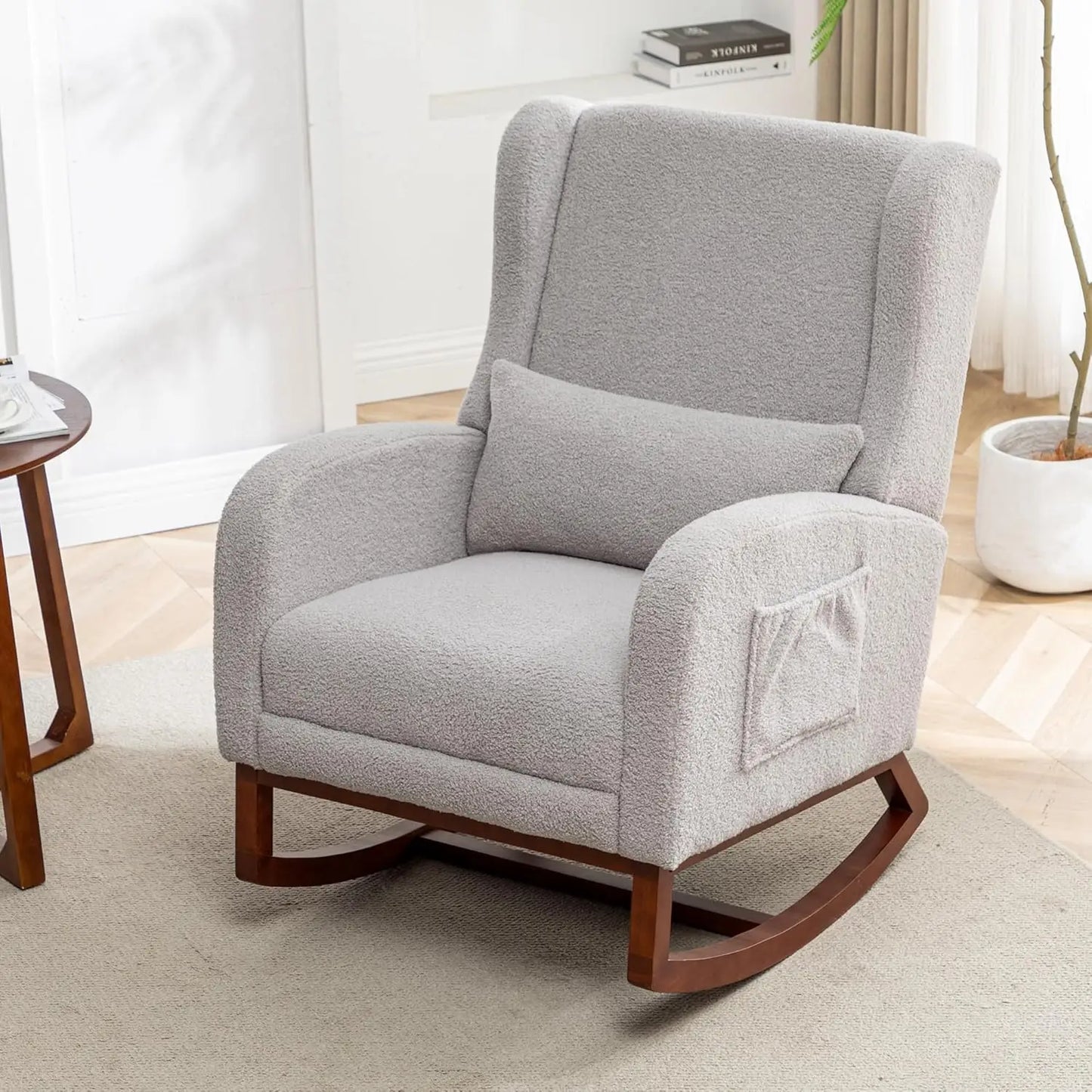 Rocking Chair Nursery with Foot Rest, Wingback Nursery Rocking Chairs, Teddy Nursing Glider Rocker Chair with Pillow and High