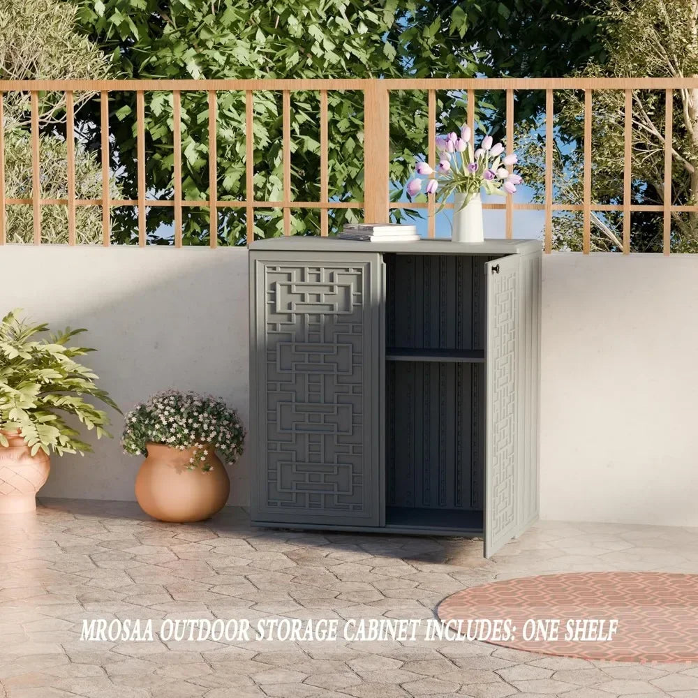Indoor Outdoor Waterproof Storage Cabinet with Shelf Plastic Storage Shed for Patio Garden Backyard