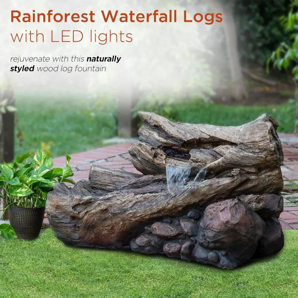 4 Inch 2 Story Tree Trunk Fountain with LED Lights for Gardens Courtyards and Water Feature Fountains