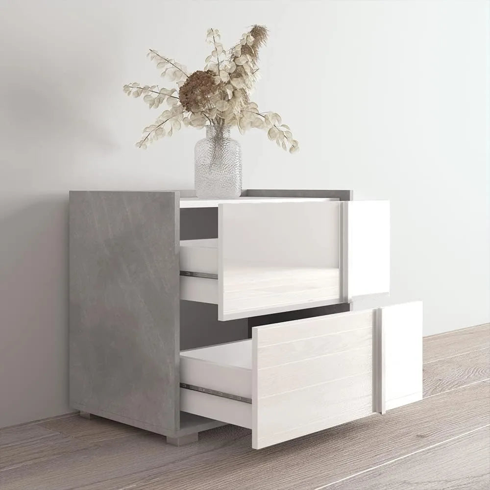 Meble Furniture Sky 25 Inch Nightstand with Two Storage Drawers Modern and Durable Square Shape Wooden Nightstand for Bedroom