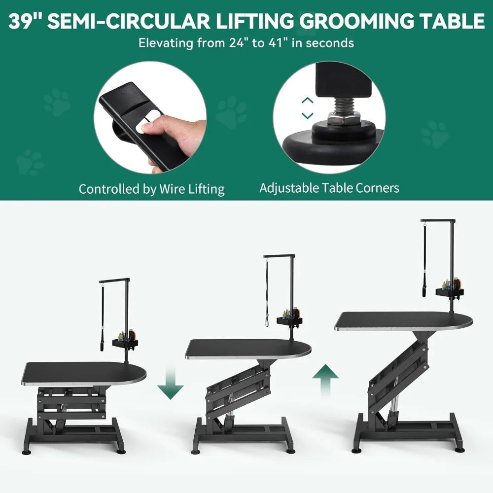 39 Inch Electric Dog Grooming Table Heavy Duty Pet Grooming Table for Home Adjustable Overhead Arm and Tool Organizer
