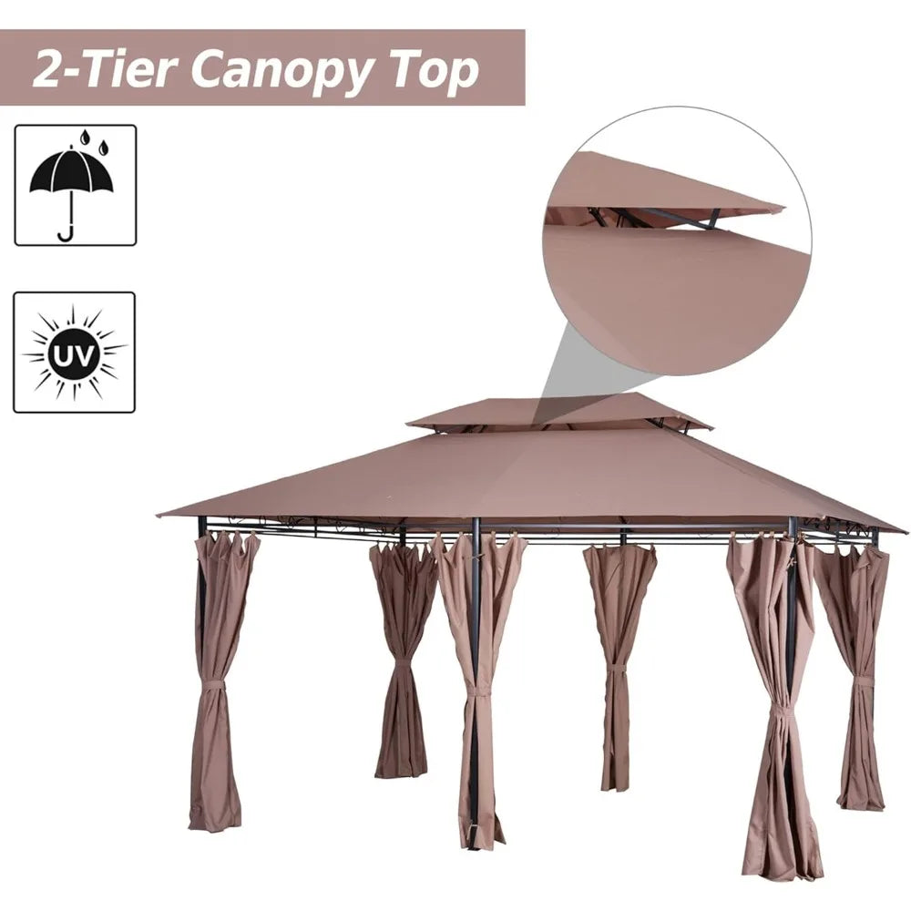 Patio Gazebo Outdoor Canopy Shelter with Curtains Vented Roof Steel Frame for Garden Lawn Backyard