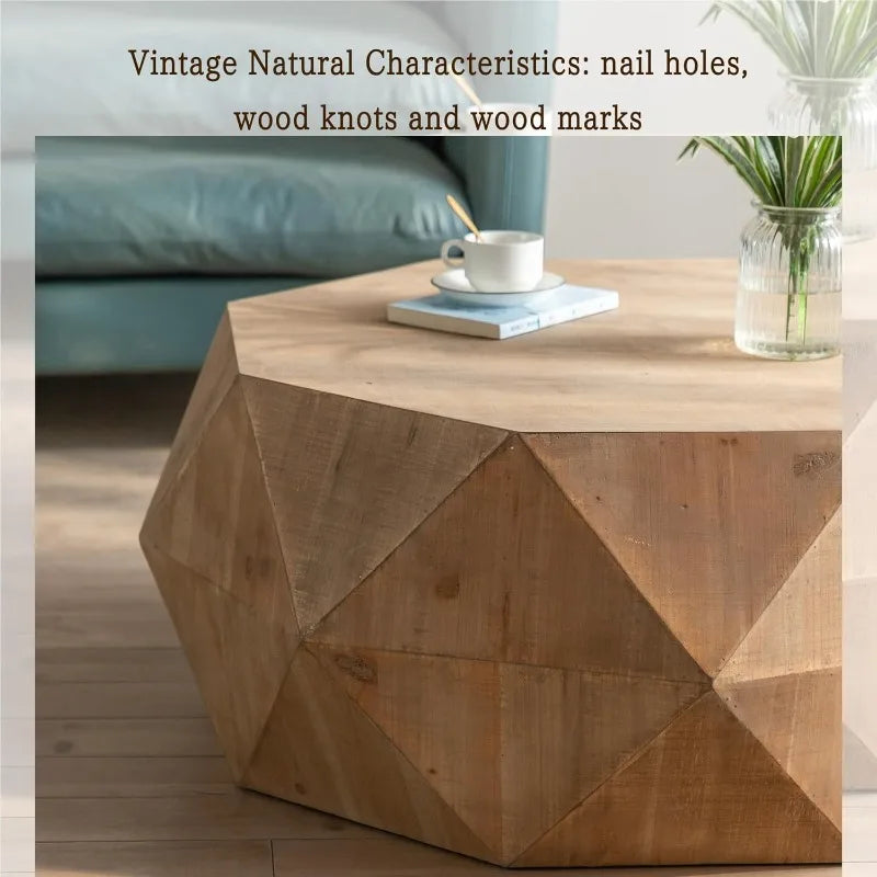 38 Inch Modern Farmhouse Drum Coffee Table American Retro Style for Office Dining Room and Living Room