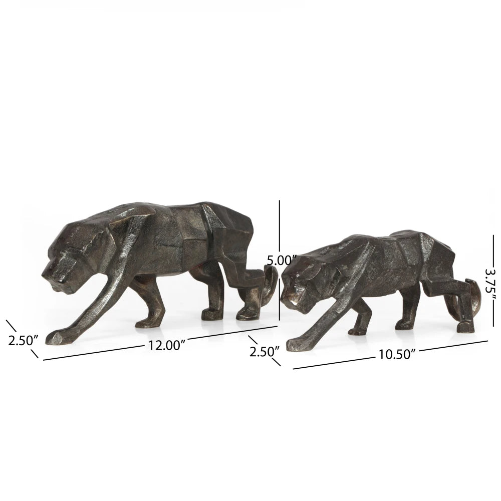 Handcrafted Black Aluminum Leopard Figurine Set Of 2 Modern Home Decor Animal Sculpture For Living Room Office Shelf Centerpiece