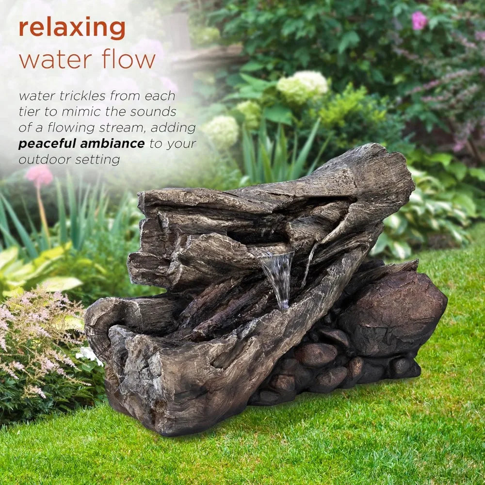 4 Inch 2 Story Tree Trunk Fountain with LED Lights for Gardens Courtyards and Water Feature Fountains