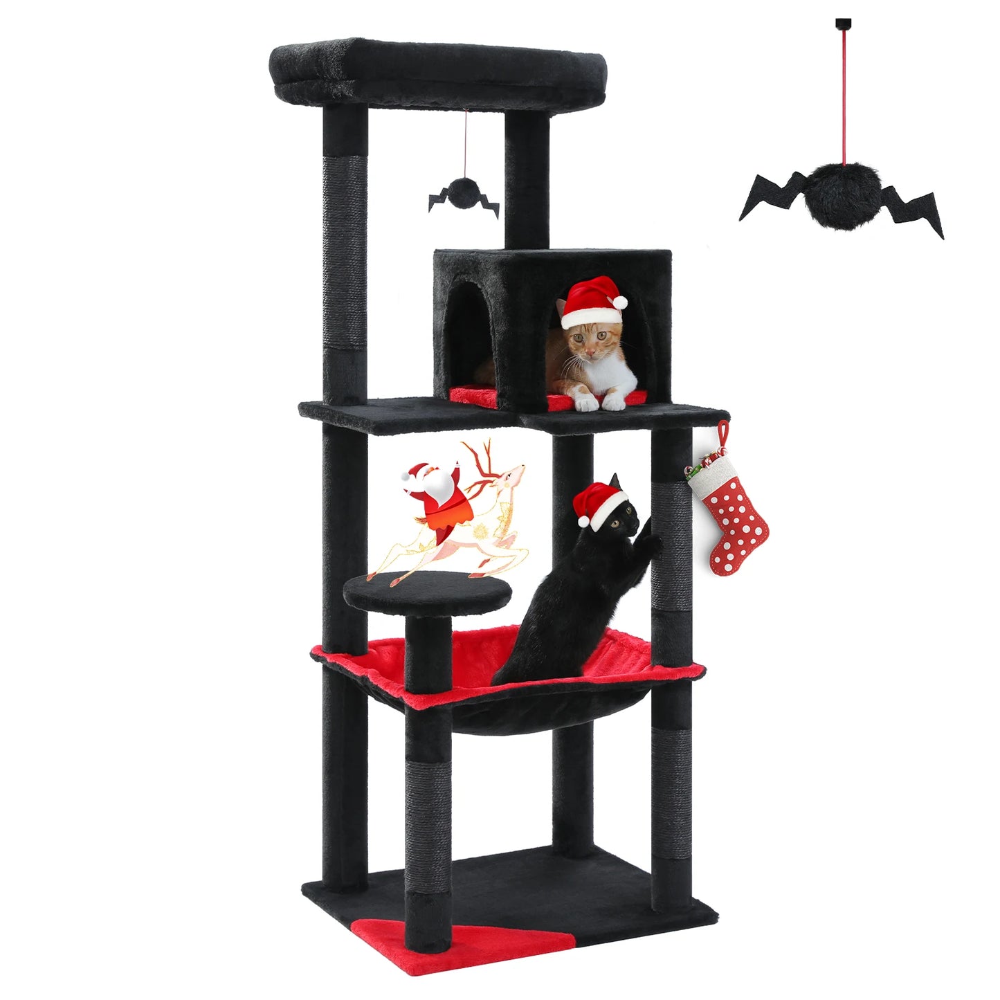 Environment and Cat Friendly Gothic Cat Tree for 2 to 3 Cats with Large Hammock, Sisal Scratch Posts, Cozy Condo and Top Perch